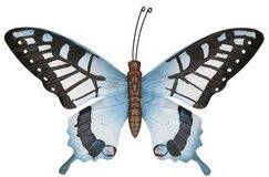Merkloos Tuin schutting decoratie grijsblauw zwarte vlinder 35 cm Tuin schutting schuur versiering docoratie Metalen vlinders Tuinbeelden
