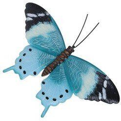 Merkloos Tuin schutting decoratie lichtblauw zwarte vlinder 35 cm Tuin schutting schuur versiering docoratie Metalen vlinders Tuinbeelden