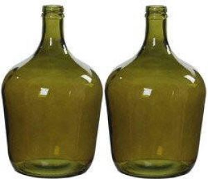 Mica Decorations 2x stuks fles vazen Diego 18 x 30 cm groen gerecycled glas Home Deco vazen Woonaccessoires Vazen