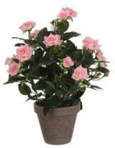 Mica Decorations Roze rozen kunstplant 33 cm in pot stan grey Kunstplanten nepplanten Kunstplanten