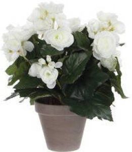 Mica Decorations Witte Begonia kunstplant met bloemen 30 cm in grijze pot Kunstplanten nepplanten Voor binnen Kunstplanten