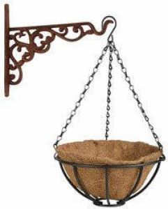 Nature Hanging basket 25 cm met ijzeren muurhaak en kokos inlegvel Complete hangmand set van gietijzer Plantenbakken