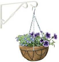 Nature Hanging basket donkergroen 30 cm met klassieke muurhaak wit en kokos inlegvel metaal hangende bloempot set Plantenbakken