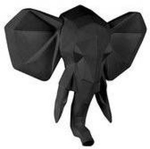 Present Time Wandhanger Origami Elephant Polyresin Mat Zwart 45x39 5x14cm