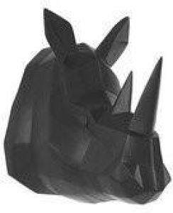 Present time pt Wandhanger Origami Rhino Polyresin Mat Zwart 21x29 5x27 5cm