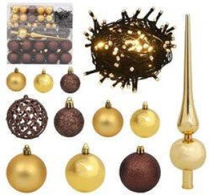 Prolenta Premium 120-delige Kerstballenset met piek en 300 LED's goud en brons