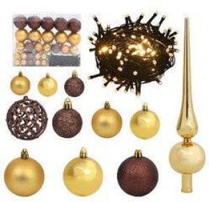 Prolenta Premium 61-delige Kerstballenset met piek en 150 LED's goud en brons