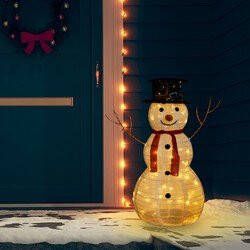 Prolenta Premium Decoratieve sneeuwpop LED 90 cm luxe stof