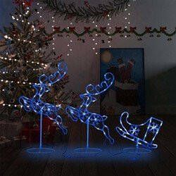 Prolenta Premium Kerstdecoratie rendieren en slee 260x21x87cm acryl blauw