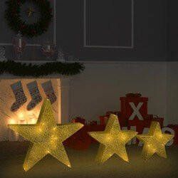 Prolenta Premium Kerstdecoratiesterren 3 st LED buiten binnen mesh goudkleurig