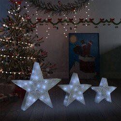 Prolenta Premium Kerstdecoratiesterren 3 st LED buiten binnen mesh wit