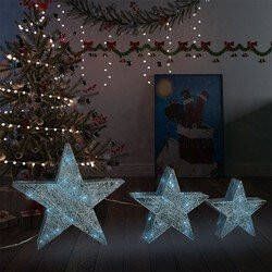 Prolenta Premium Kerstdecoratiesterren 3 st LED buiten binnen mesh zilverkleurig