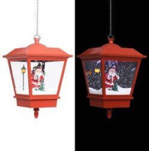 Prolenta Premium Kersthanglamp met LED-lamp en kerstman 27x27x45 cm rood