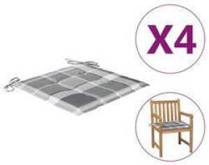 Prolenta Premium Tuinstoelkussens 4 st ruitpatroon 50x50x3 cm stof grijs