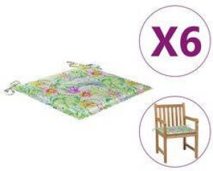 Prolenta Premium Tuinstoelkussens 6 st bladpatroon 50x50x3 cm stof