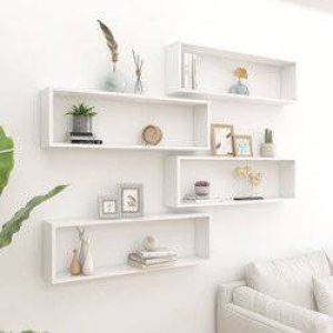Prolenta Premium Wandschappen kubus 4 st 100x15x30 cm spaanplaat hoogglans wit