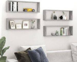 Prolenta Premium Wandschappen kubus 4 st 80x15x26 5 cm spaanplaat betongrijs