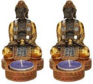Sandy 2x stuks indische boeddha theelichthouders goud zwart 12 cm Waxinelichthouders Beeldjes