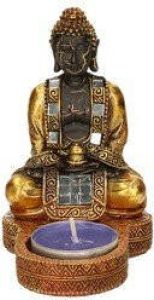 Sandy Indische boeddha theelichthouder goud zwart 12 cm Waxinelichthouders Beeldjes