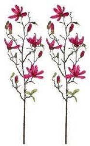Shoppartners 2x Fuchsia roze Magnolia beverboom kunsttak kunstplant 80 cm Kunstplanten kunsttakken Kunstbloemen boeketten Kunstplanten