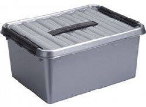 Sunware 2x Opberg box opbergdoos 15 liter 40 cm zilver zwart A4 formaat pslagbox Opbergbak kunststof Opbergbox