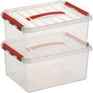Sunware 2x Q-Line opberg boxen opbergdozen 15 liter 40 x 30 x 18 cm kunststof A4 formaat opslagbox Opbergbak kunststof transparant rood Opbergbox