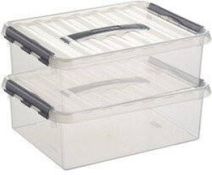 Sunware 2x Q-Line opberg box opbergdoos 10 liter 40 x 30 x 11 cm kunststof A4 formaat opslagbox Opbergbak kunststof transparant zilver Opbergbox