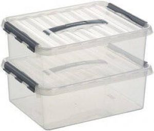 Sunware 2x Q-Line opberg box opbergdoos 12 liter 40 x 30 x 14 cm kunststof A4 formaat opslagbox Opbergbak kunststof transparant zilver Opbergbox