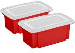 Sunware 2x stuks opslagboxen kunststof 7 liter rood 38 x 21 x 14 cm met afsluitbare deksel Opbergbox