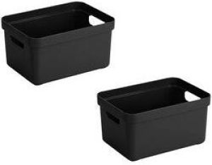 Sunware 2x stuks zwarte opbergboxen opbergdozen opbergmanden kunststof 5 liter opbergen manden dozen bakken opbergers Opbergbox