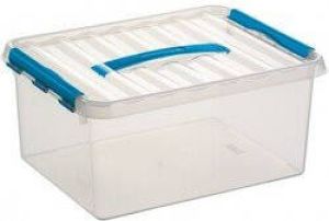 Sunware 3x Opberg box opbergdoos 15 liter 40 cm transparant blauw A4 formaat opslagbox Opbergbak kunststof Opbergbox