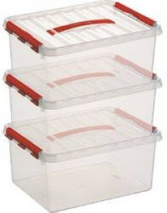 Sunware 3x Q-Line opberg boxen opbergdozen 15 liter 40 x 30 x 18 cm kunststof A4 formaat opslagbox Opbergbak kunststof transparant rood Opbergbox