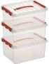 Sunware 3x Q-Line opberg boxen opbergdozen 15 liter 40 x 30 x 18 cm kunststof A4 formaat opslagbox Opbergbak kunststof transparant rood Opbergbox - Thumbnail 2