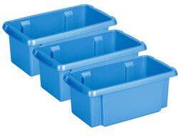 Sunware Opslagbox 3 stuks kunststof 7 liter blauw 38 x 21 x 14 cm Opbergbox