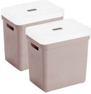 Sunware Set van 2x opbergboxen opbergmanden roze van 25 liter kunststof met transparante deksel 35 x 25 x 36 cm Opbergbox