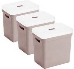 Sunware Set van 3x opbergboxen opbergmanden roze van 25 liter kunststof met transparante deksel 35 x 25 x 36 cm Opbergbox