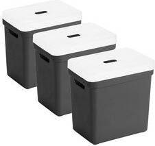 Sunware Set van 3x opbergboxen opbergmanden zwart van 25 liter kunststof met transparante deksel 35 x 25 x 36 cm Opbergbox