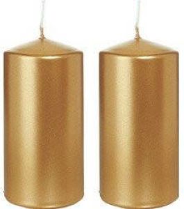 Trend Candles 2x Gouden cilinderkaarsen stompkaarsen 6 x 12 cm 40 branduren Geurloze goudkleurige kaarsen Woondecoraties Stompkaarsen