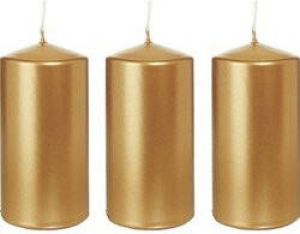 Trend Candles 3x Gouden cilinderkaarsen stompkaarsen 6 x 12 cm 40 branduren Geurloze goudkleurige kaarsen Woondecoraties Stompkaarsen