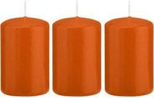 Trend Candles 3x Oranje cilinderkaarsen stompkaarsen 5 x 8 cm 18 branduren Geurloze kaarsen oranje Woondecoraties Stompkaarsen