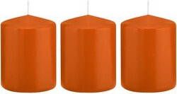 Trend Candles 3x Oranje cilinderkaarsen stompkaarsen 6 x 8 cm 29 branduren Geurloze kaarsen oranje Woondecoraties Stompkaarsen