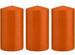 Trend Candles 3x Oranje cilinderkaarsen stompkaarsen 8 x 15 cm 69 branduren Geurloze kaarsen oranje Woondecoraties Stompkaarsen
