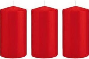 Trend Candles 3x Rode cilinderkaarsen stompkaarsen 8 x 15 cm 69 branduren Geurloze kaarsen Woondecoraties Stompkaarsen