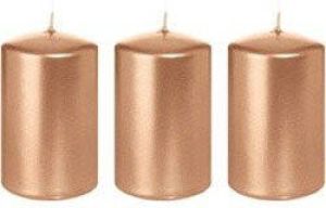 Trend Candles 3x Rosegouden cilinderkaarsen stompkaarsen 5 x 8 cm 18 branduren Geurloze rose goudkleurige kaarsen Woondecoraties Stompkaarsen