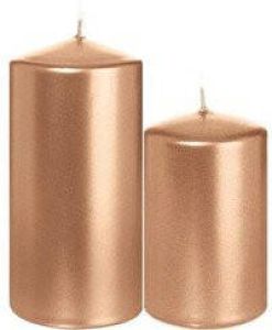 Trend Candles Cilinder Stompkaarsen set 4x stuks rose goud 8 en 12cm Stompkaarsen