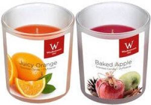 Trend Candles Geurkaarsen set van 4x stuks in glazen houder appel en sinaasappel 25 branduren geurkaarsen
