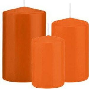 Trend Candles Stompkaarsen set 3x stuks oranje 10-12-15 cm Stompkaarsen