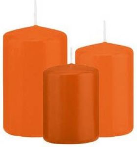 Trend Candles Stompkaarsen set 3x stuks oranje 8-10-12 cm Stompkaarsen