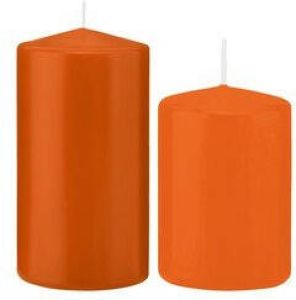 Trend Candles Stompkaarsen set 4x stuks oranje 12 en 15 cm Stompkaarsen