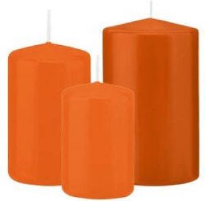 Trend Candles Stompkaarsen set 6x stuks oranje 10-12-15 cm Stompkaarsen
